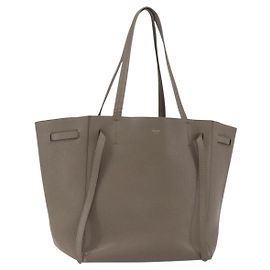 Céline Bolsa Tote Cabas Phantom em couro cinza e dourado Auth ep12308 Marrom Dourado