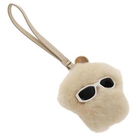 VERSACE Medusa Fluffy Shearling Charm Fur Beige Auth BA8973V Beige