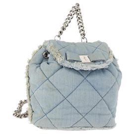 Salvatore Ferragamo Vala Backpack Denim 2way Blue Silver Auth 156378 Silvery Blue