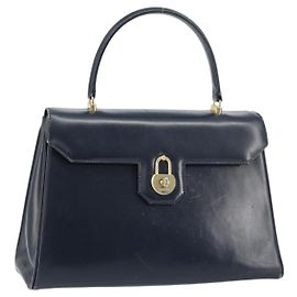 Sac à main GUCCI en cuir bleu marine doré Auth 156872 Doré Bleu Marine