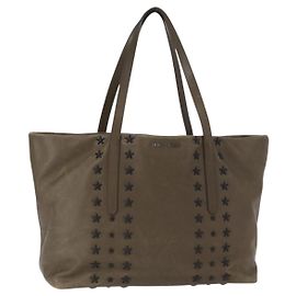 Jimmy Choo Studs Tote Bag Leather Brown Silver Auth BA8672 Brown Silvery