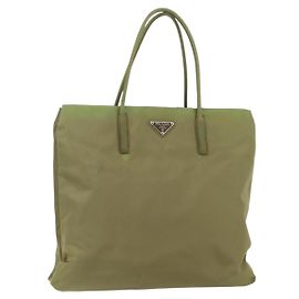 Borsa Tote PRADA Nylon Verde Argento Auth 155078 Argento Verde