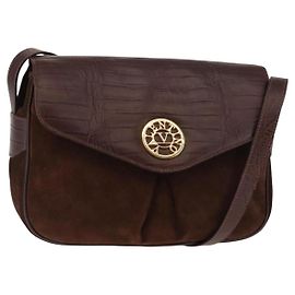 Sac à épaule en cuir suédé embossé VALENTINO marron or Auth BA6617 Marron Doré