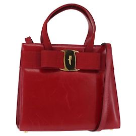 Bolsa de mão em couro Salvatore Ferragamo Vala 2 em 1 Vermelha Dourada Auth BA6584 Vermelho Dourado