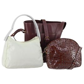 Salvatore Ferragamo Borsa Ferragamo Cartier PRADA in nylon e pelle 3 pezzi marrone grigio Auth 145818 Marrone Bordò