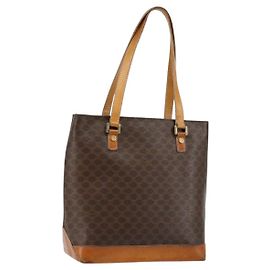 Céline CELINE Macadam Canvas Tote Bag PVC Leather Brown Gold Auth 146613 Brown Golden