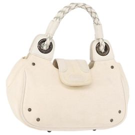 Chloé Bolsa de Mão Chloe em Lona e Couro Branco Auth mr1648 Branco