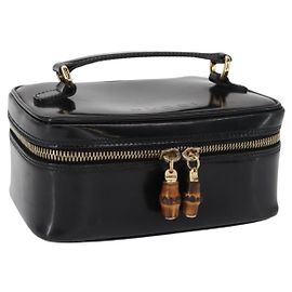 Pochette Vanity en Bambou GUCCI Émail Noir Or 032 1956 0151 Auth 155062 Noir Doré