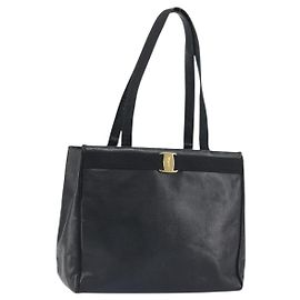 Bolsa Tote Vala em couro preto e dourado Auth BA8688 da Salvatore Ferragamo Preto Dourado