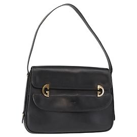 Gucci Bolsa de Ombro de Couro Preta e Dourada Auth am9811 Preto Dourado