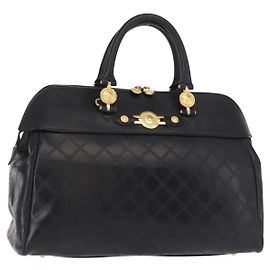 Sac à main en cuir VERSACE Jaune Noir Auth yk19622 Noir Jaune
