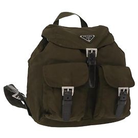 PRADA Backpack Nylon Khaki Silver Auth 154531 Silvery Khaki
