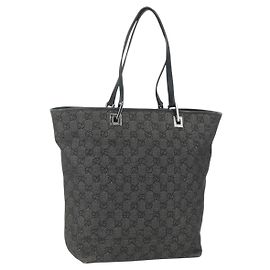 GUCCI GG Canvas Tote Bag Black Silver 31243 Auth 151463 Black Silvery
