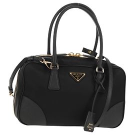 PRADA Borsa a Mano Nylon 2 vie Nero Oro 1BB115 Auth am9579SM Nero D'oro