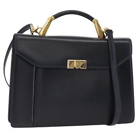 BALLY Sac à main en cuir 2 voies Marine Or Auth 153371 Doré Bleu Marine