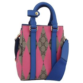 Bolsa de mão GUCCI GG Supreme PVC 2em1 Bege Azul Auth 154072SAM Azul Bege