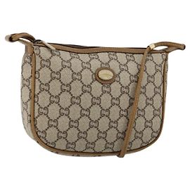 GUCCI GG PLUS Canvas Shoulder Bag PVC Leather Beige Auth th6401 Beige