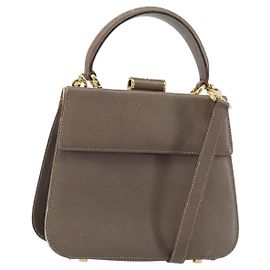 Sac à main en cuir Gancini Salvatore Ferragamo 2 en 1 Gris Or Auth 151260 Marron Doré