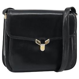 GUCCI Shoulder Bag Leather Black Gold Auth ep11854 Black Golden
