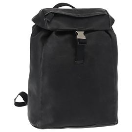 Mochila de couro preta e prata PRADA Auth 121332 Preto Prata