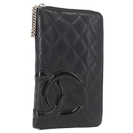 CHANEL Cambon Linie Organizer Lange Geldbörse Leder Schwarz Silber CC Auth 149586 Schwarz Silber