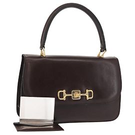 Céline Bolsa de mão CELINE em couro marrom dourado Auth fm4934 Marrom Dourado