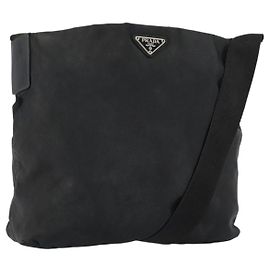 Borsa a Spalla PRADA Nylon Nero Argento Auth SW1711 Nero Argento