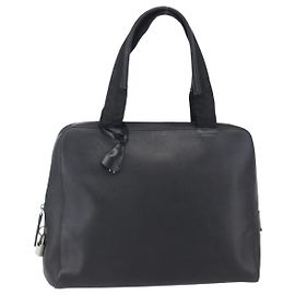 PRADA Sac à main en cuir noir argent Auth bs30432 Noir Argenté