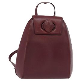CARTIER Backpack Leather Bordeaux Gold Auth BA7824 Golden Dark red
