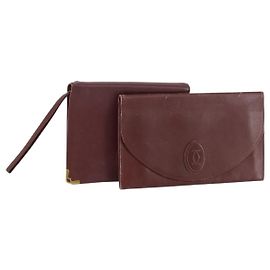 CARTIER Bolsa Clutch Must Line em Couro 2 Set Bordeaux Auth bs31275 Bordeaux