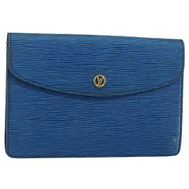 LOUIS VUITTON Clutch Montaigne 23 Epi Azul M52665 LV Auth 149969 Azul