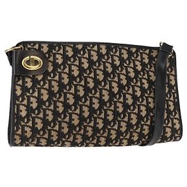 Bolsa de ombro em canvas Trotter Christian Dior preta e dourada Auth 157804 Preto Dourado