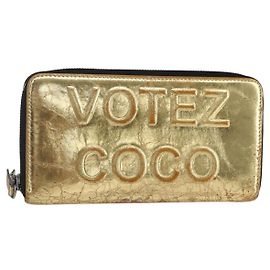 CHANEL Long Wallet Leather Gold Silver CC Auth BA7285 Silvery Golden