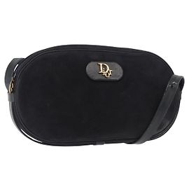 Sac à épaule Christian Dior Suède Noir Or Auth 157242 Noir Doré