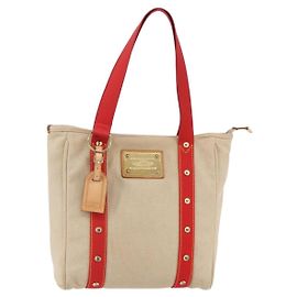 LOUIS VUITTON Antigua Cabas MM Tote Bag Canvas Beige Red M40035 LV Auth bs29841 Red Beige