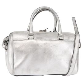 SAINT LAURENT Borsa Mini Boston Baby Duffel in Pelle Argento Auth bs29986 Argento