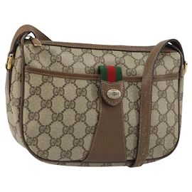 Bolsa Sherry Line GG Supreme Web da GUCCI em PVC bege e dourado 89 02 032 Auth BA8907 Bege Dourado