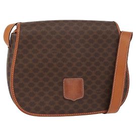 Céline CELINE Macadam Canvas Shoulder Bag PVC Leather Brown Gold Auth 151753 Brown Golden