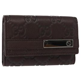 GUCCI Guccissima GG Canvas Key Case Leather Dark Brown 237509 Auth am9408V Dark brown