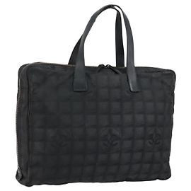 CHANEL New Travel Line Briefcase Nylon Black Silver CC Auth bs30394 Black Silvery