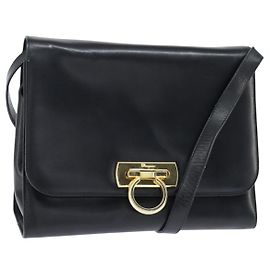 Borsa a Spalla Gancini in Pelle Nera e Oro Salvatore Ferragamo Auth 150291 Nero D'oro