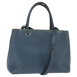 FENDI 2 JOURS Hand Bag Leather 2way Blue Silver Auth 150363 Silvery Blue