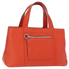 Bolsa de mão de couro laranja e prata Salvatore Ferragamo Auth 151757 Prata Laranja