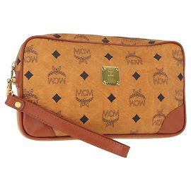 MCM Logogram Vicetos Pochette en PVC Cuir Marron Or Auth am9946 Marron Doré