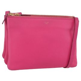 Céline Bolsa de Ombro Trio Small em Couro Rosa Dourado Auth BA7686 Rosa Dourado