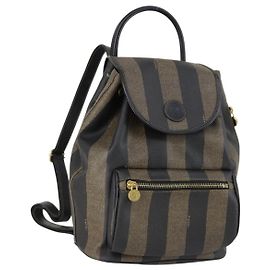 FENDI Pecan Canvas Rucksack PVC Braun Schwarz Gold Auth 151065 Braun Schwarz Golden