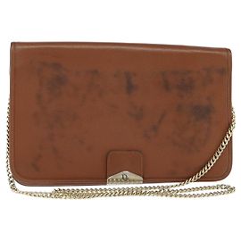 Bolsa de ombro com corrente Christian Dior em couro marrom dourado Auth BA7503 Marrom Dourado