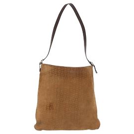 Céline CELINE C Macadam Canvas Shoulder Bag Suede Brown Gold Auth ti3487 Brown Golden