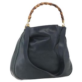 GUCCI Bamboo Handtasche Leder 2way Schwarz Gold 001 1014 1577 Auth 155231 Schwarz Golden