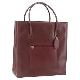 CARTIER Tote Bag Leather Bordeaux Gold Auth mr1623 Golden Dark red